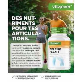 Gelenk Flexit - 180 gélules - Complexe hautement dosé avec glucosamine + MSM + extrait dencens + chondroïtine + curcuma + qu