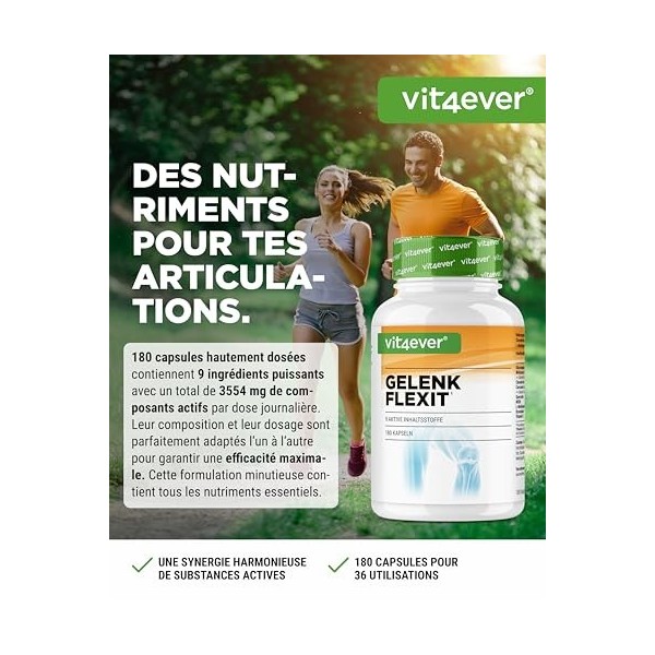 Gelenk Flexit - 180 gélules - Complexe hautement dosé avec glucosamine + MSM + extrait dencens + chondroïtine + curcuma + qu