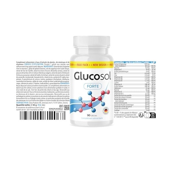Glucosol Forte Gélules - convient aux femmes et aux hommes - avec des ingrédients naturels - contenu 90 gélules par boîte - 1