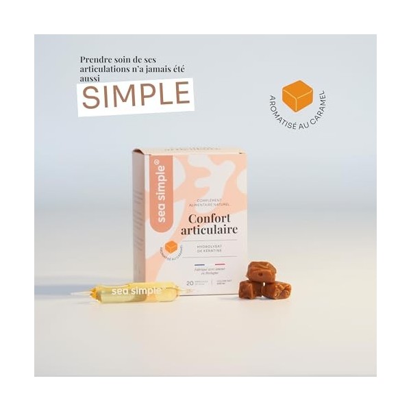 SEA SIMPLE - Confort articulaire - Kératine naturelle Française - Arôme caramel - 20 ampoules de 10 mL