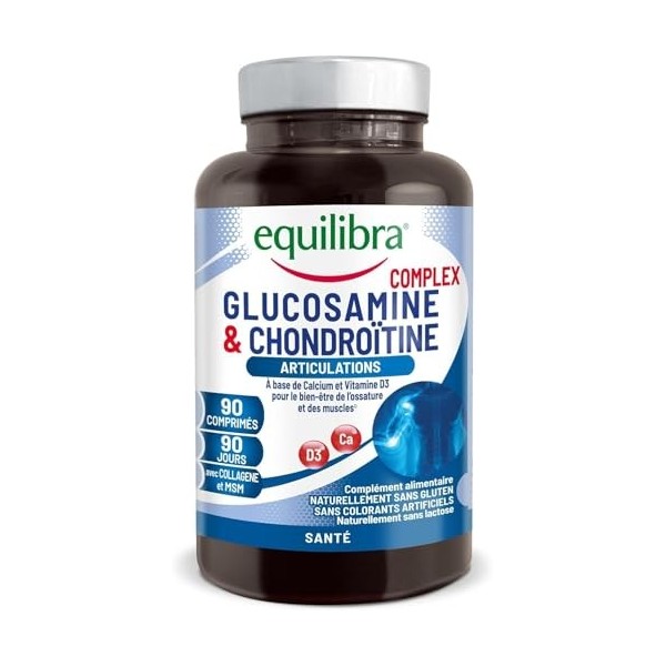 Equilibra, Glucosamine & Chondroïtine Complex, Supplément de Glucosamine et Chondroïtine, avec MSM, Calcium, Zinc et Vitamine