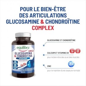 Equilibra, Glucosamine & Chondroïtine Complex, Supplément de Glucosamine et Chondroïtine, avec MSM, Calcium, Zinc et Vitamine