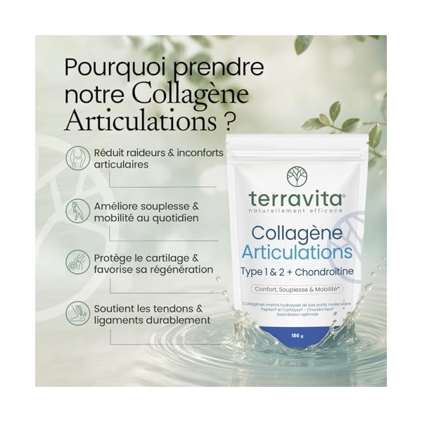 Collagène Articulations en Poudre | Peptides de Collagène Marin Peptan® & Cartidyss® Types 1 et 2 + Chondroïtine Chondro’Sea®