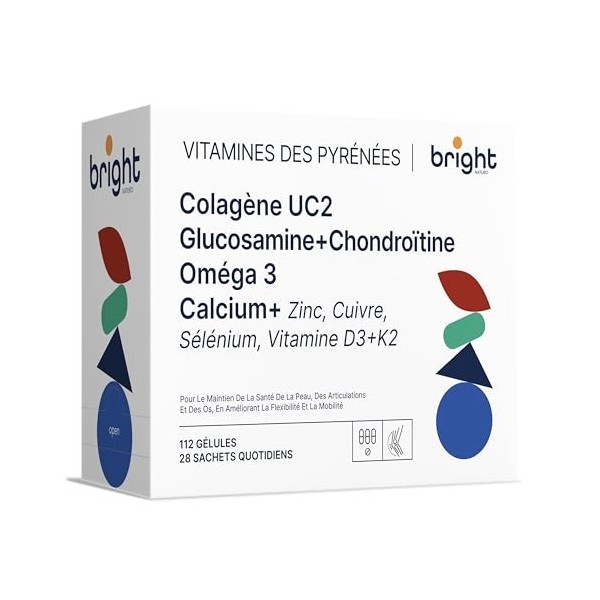 Collagène UC2 + Glucosamine + Chondroïtine + Calcium + Vitamine D3 + Oméga 3 + Vitamine C – Gestion Articulaire, 4 Complément