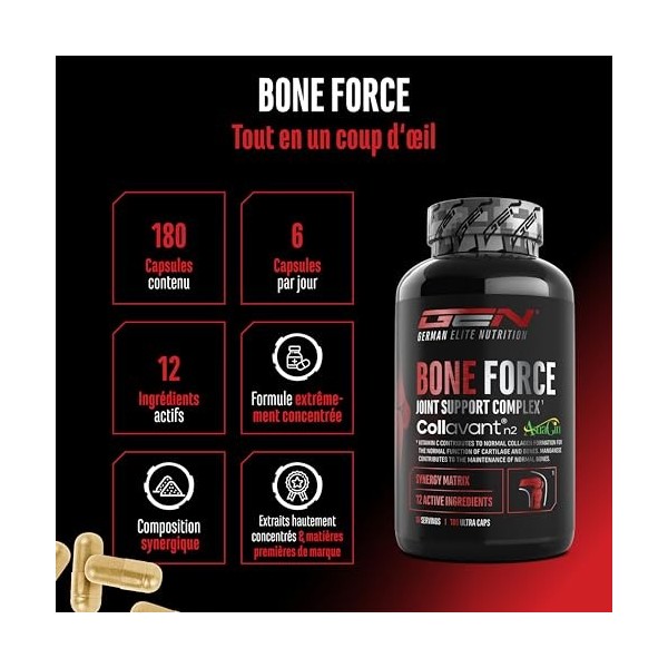 Bone Force - Complexe Articulaire Premium avec Collavant® N2 Collagène de Type II , AstraGin®, Glucosamine, MSM, Chondroïtin