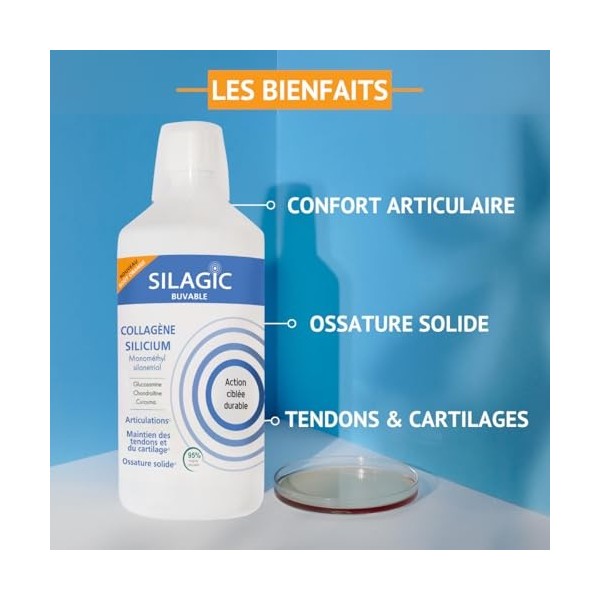 SILAGIC - Solution Buvable au Collagène & Silicium Organique - Avec Chondroïtine, Glucosamine & Curcuma - Articulations Sensi