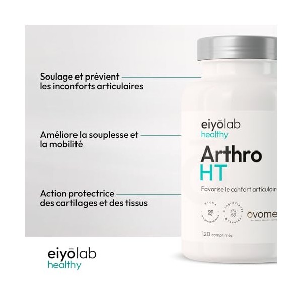 ARTHRO HT | Articulations Douloureuses - Soulagement Rapide et Durable | 3 Actifs Brevetés | Collagène Ovomet + Glucosamine +