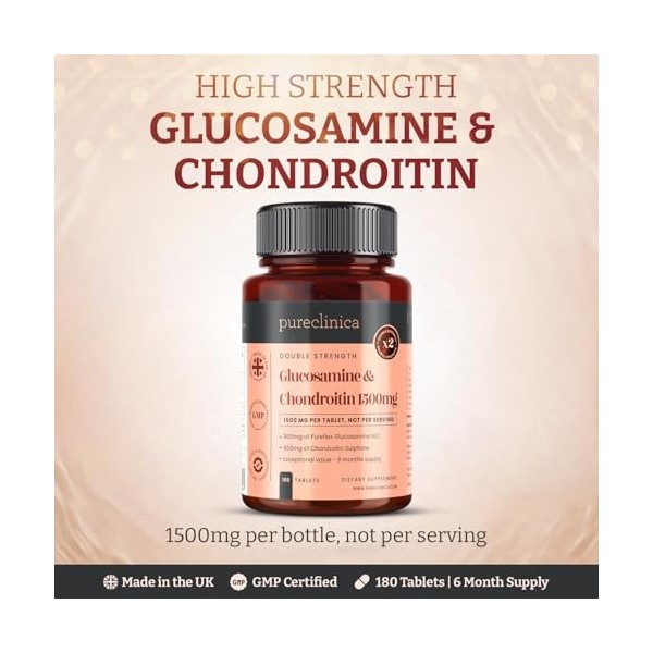 180 comprimés de glucosamine HCL et de chondroïtine à forte force 1500 mg - 6 mois de réserve Chondrotoïne et glucosamine