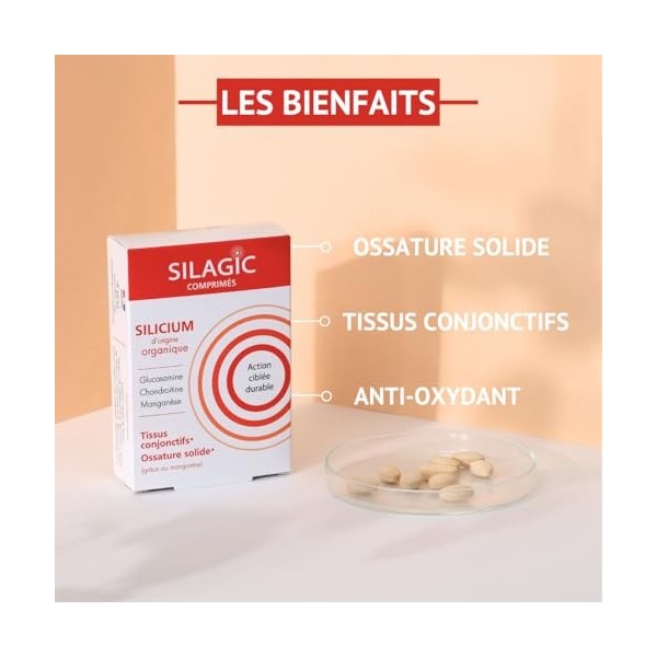 SILAGIC - Glucosamine, Chondroïtine, Manganèse & Silicium Organique - 3 en 1 : Articulations, Mobilité & Capital Osseux - Fab