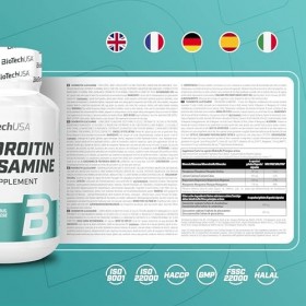 BioTechUSA Chondroitin Glucosamine | Combinaison de Chondroïtine et Glucosamine | avec Calcium et Magnésium, 60 Capsules