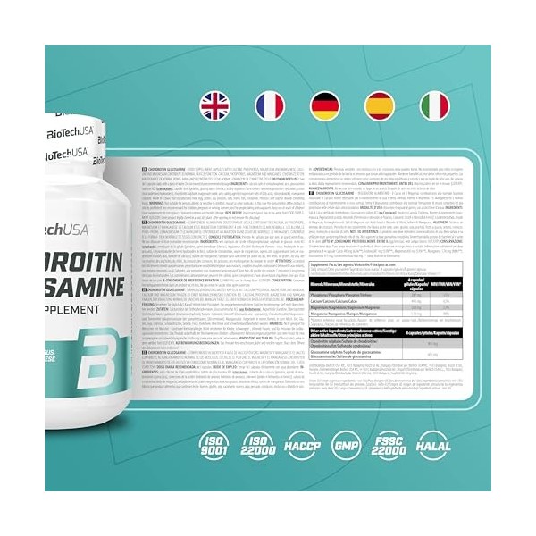 BioTechUSA Chondroitin Glucosamine | Combinaison de Chondroïtine et Glucosamine | avec Calcium et Magnésium, 60 Capsules