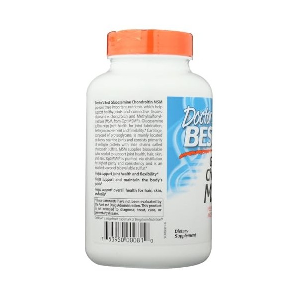 Doctors Best Glucosamine Chondroitin MSM with OptiMSM, 240 Capsules
