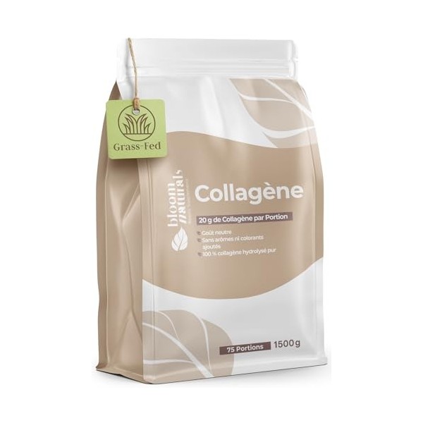 Collagène Poudre 1500g - 20g par Portion, 100% Hydrolysé, Goût Neutre - 75 Portions - Collagène Bovin, Peptides Type 1 & 3 - ...