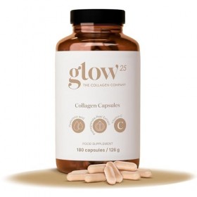 Glow25® Gélules de collagène [180 gélules] avec acide hyaluronique et vitamine C | Complément Alimentaire | Collagène hydroly