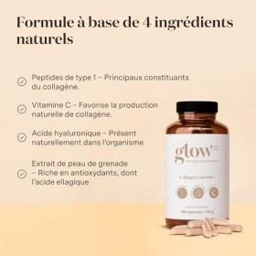 Glow25® Gélules de collagène [180 gélules] avec acide hyaluronique et vitamine C | Complément Alimentaire | Collagène hydroly