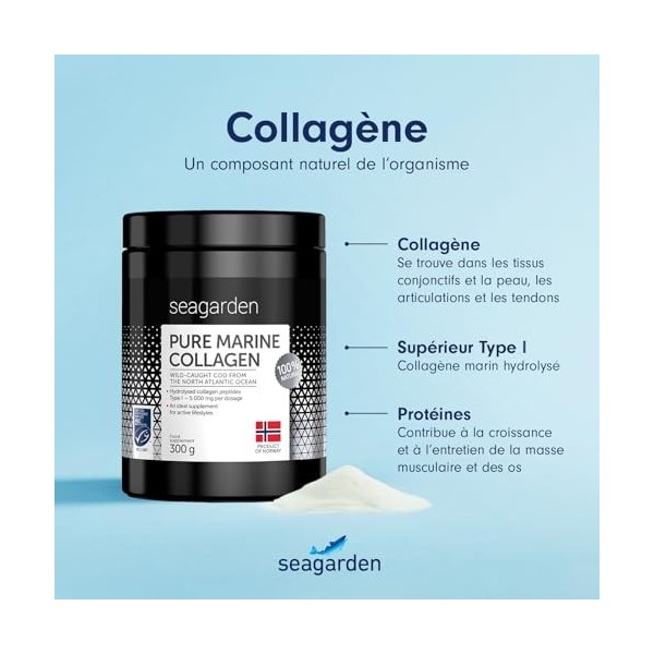 Seagarden Collagène marin en poudre pur Type I -Pour les articulations, les Os, les Muscles, la Peau - Pre Workout Booster Pu...
