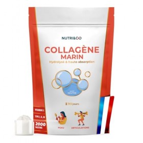 NUTRI & CO Collagene Marin Poudre Types 1, 2, 3 + Vitamine C, Breveté Naticol® & Cartydiss®, Peau Hydratée Soutien Articulair...