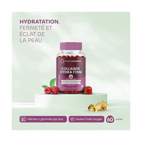 Collagène avec biotine, coenzyme Q10, vitamines A, C et E - Goût fruits rouges - Supplément pour prendre soin de votre peau -