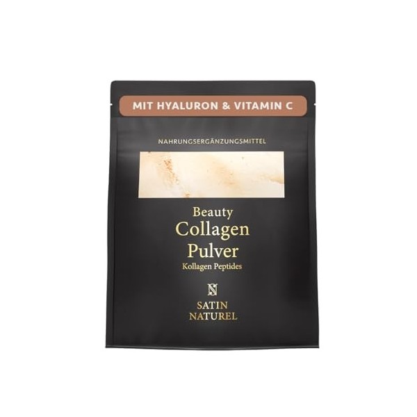 Satin Naturel Poudre de collagène hautement dosée 330 g – Collagène bovin hydrolysé type 1&3 avec acide hyaluronique et vitam