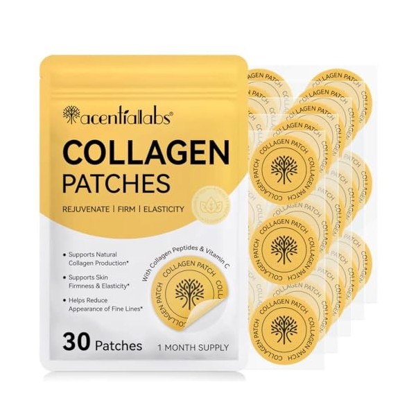 Acentialabs Lot de 30 patchs au collagène pour 1 mois dapprovisionnement avec peptides de collagène et vitamine C, rajeunit,
