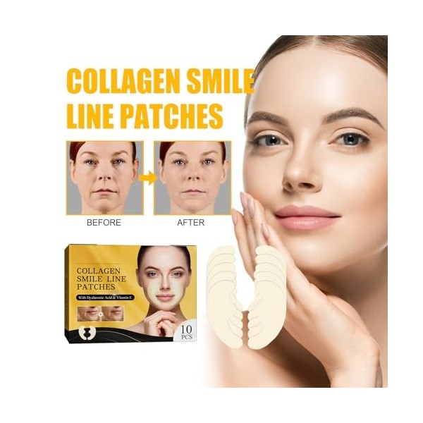 Patchs Collagène Pour Sourire, 10 Patchs Anti-Rides Pour Lignes Du Sourire, Lissage Instantané Des Ridules, Pour Un Sourire J