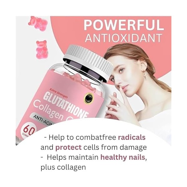 Caduola Glutathion Collagen Glow Gummies, glutathion Collagen Glow Gummies pour taches sombres, 60 pièces/flacon de glutathio