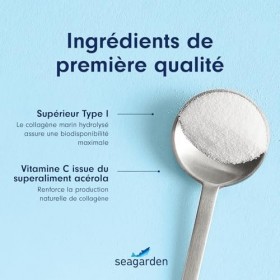 Seagarden Collagène Marin Type 1 à Boire - Peptides Hydrolysés + Vitamine C, Complément Alimentaire Goût Fraise, Peau Hydraté