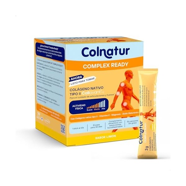 Colnatur Ready Listo Para Tomar Collagène avec Magnésium, Acide hyaluronique et Vitamine C 30 Sticks Monodose