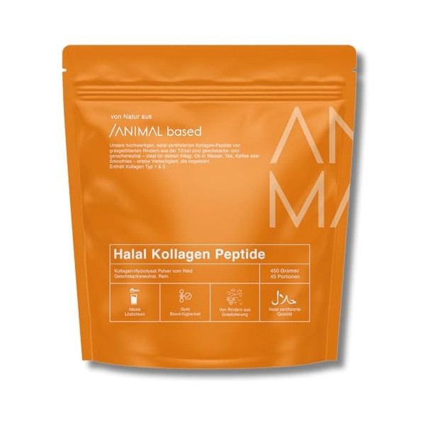 Halal Collagène Poudre [450g] - Pur Collagène Hydrolysat Type I & III - Bovins nourris à lherbe de Turquie - Certifié Halal 