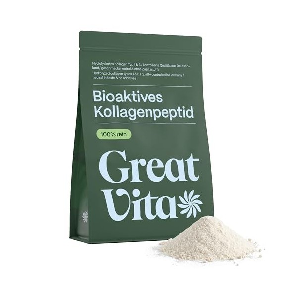 GreatVita Poudre de collagène bioactif 1,6 kg | Poudre pure de qualité supérieure | Peptides hydrolysat type collagène protéi...