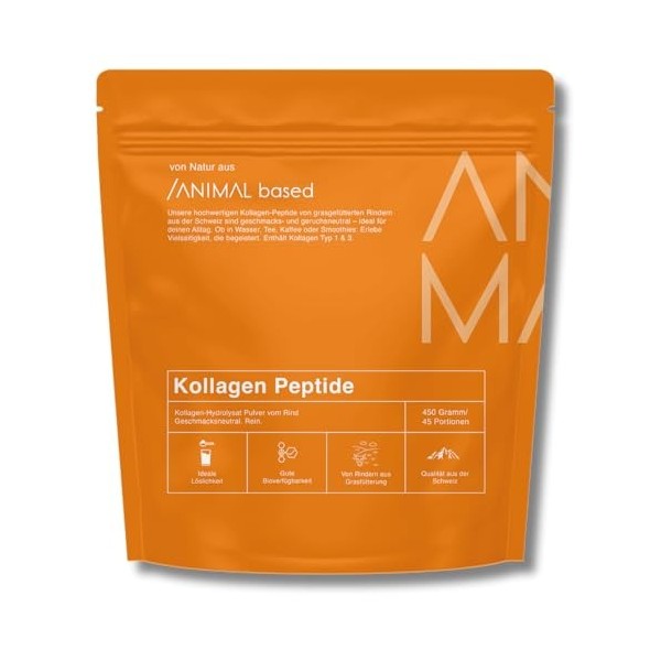 Poudre de collagène [450 g] – Bœuf de saule de Suisse – Hydrolysat de collagène 100 % pur – Peptides de type 1 et 3 – Goût ne