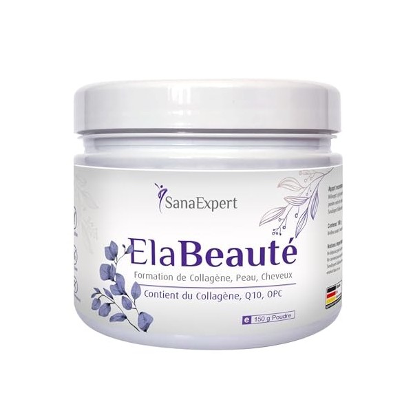 SanaExpert ElaBeauté | COLLAGÈNE POUR LA BEAUTÉ DE LA PEAU | avec Q10, OPC, biotine, zinc et vitamines 150 grammes . Ingrédi