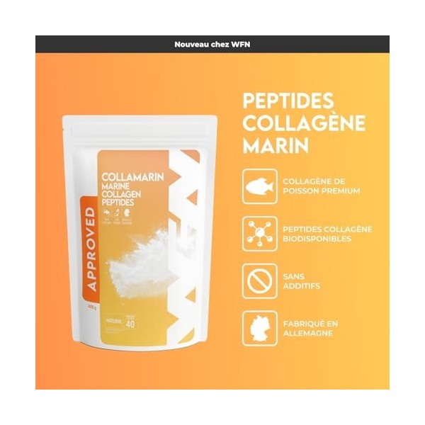 WFN Approved Collamarin - Collagene Marin Poudre - 400g Goût neutre - Collagène hydrolysé Peptides de poisson - Produit & tes