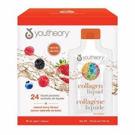 Youtheory Liquide de collagène de baies naturel sans sucre, formule de peau saine, 24 paquets liquides 720 ml Collagène
