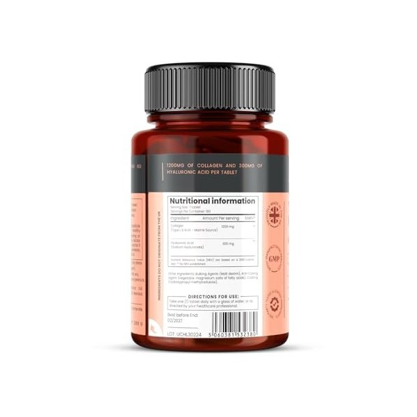 1500mg x 720 tablets. 1200mg of UltraColl Collagen & 300mg of Hyaluronic Acid per tablet. 4 bottles of 180 tablets each - 12