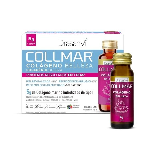 Collmar - Collagène liquide à boire - Collagène hydrolysé - Réduction des rides - Peau revitalisée - Collagène marin, acide h