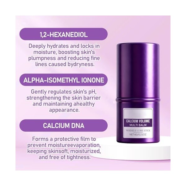 Lot de 2 bâtonnets de calcium multi-baume hydratant anti-âge pour raffermissant, liftant et intensif, collagène, baume multip