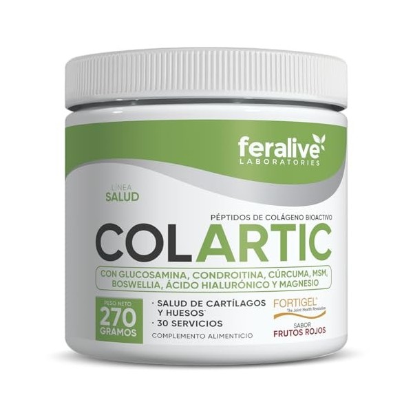 Feralive Laboratories Colartic 270g Saveur Fruits Rouges - Collagène FORTIGEL + Chondroïtine + Glucosamine + MSM + Curcuma +
