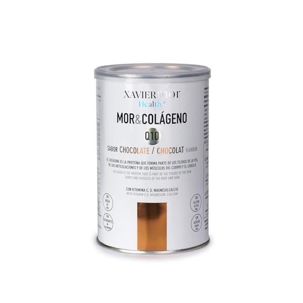 XAVIERMOR Collagène + Q10 Chocolat 300g - Supplément avec Collagène Hydrolysé, Coenzyme Q10, Magnésium, Calcium, Vitamines C