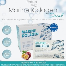 Boisson au collagène marine - 5 g de collagène marin hydrolysé - Type I, II et III - Avec vitamine C et zinc - Pour la peau, ...