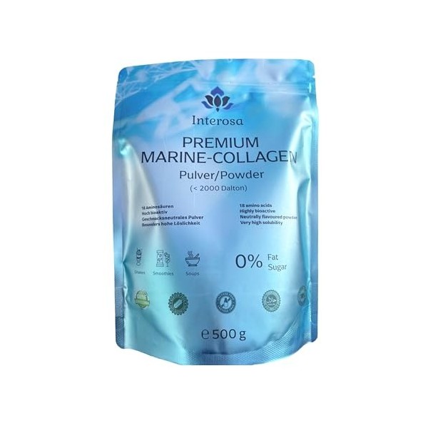INTEROSA Poudre de collagène 500 g - Multi Collagène Complexe 5 Types : 1, 2, 3, 5, 10 - Peptides Membrane Coquille dœuf de 