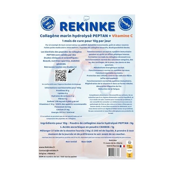 Collagène marin + Vitamine C poudre 300g REKINKE