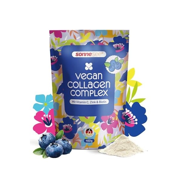 Sonnesee Complexe de collagène végétalien - Complément alimentaire en vitamine C, zinc et biotine - 450 g - 30 portions au go