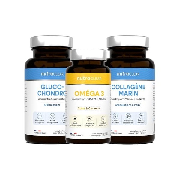 Nutraclear | Pack Articulations - Collagène, Glucosamine Chondroïtine, Oméga 3 | Confort articulaire, mobilité et compléments