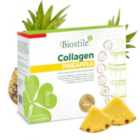 Biostile Collagen Pineapple - 30 sachets avec 5 sources de collagène hydrolysé, vitamine C, curcumine et shilajit pour peau, 