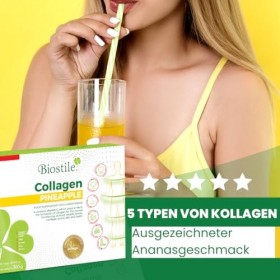 Biostile Collagen Pineapple - 30 sachets avec 5 sources de collagène hydrolysé, vitamine C, curcumine et shilajit pour peau, 