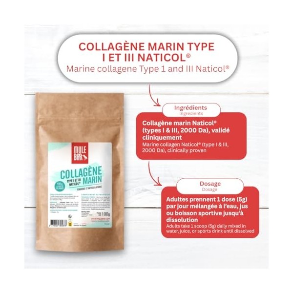 Collagène Marin Naticol® Type I & III – 100g Poudre – Soutien Articulations, Tendons & Ligaments – Haute Biodisponibilité – I...