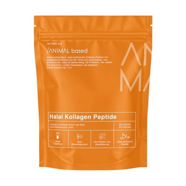 Halal Poudre de Collagène [200g] - Collagène hydrolysé Type 1 & 3 avec 2000 Daltons - Bovins nourris à lherbe de Turquie - C