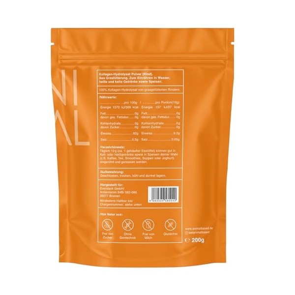 Halal Poudre de Collagène [200g] - Collagène hydrolysé Type 1 & 3 avec 2000 Daltons - Bovins nourris à lherbe de Turquie - C