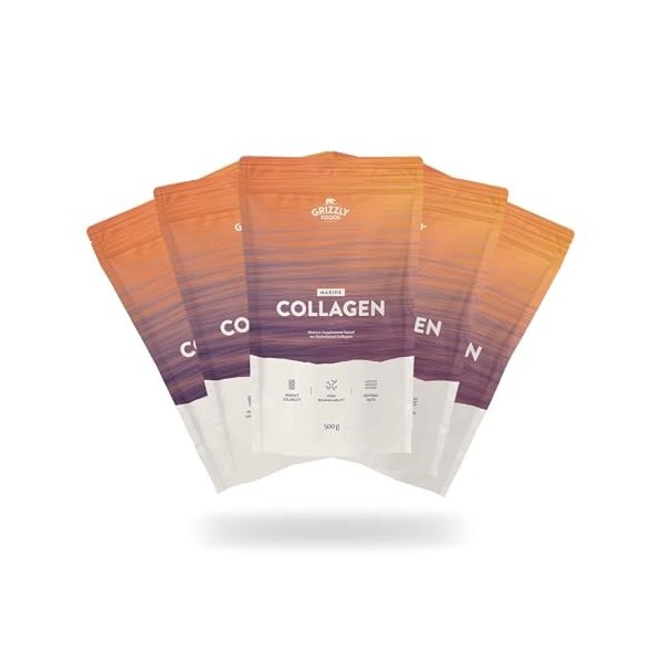Grizzly Foods • Poudre de collagène marine 2 x 500 g • À base de poisson sauvage • 100 % pur et naturel • Biodisponible • S C...
